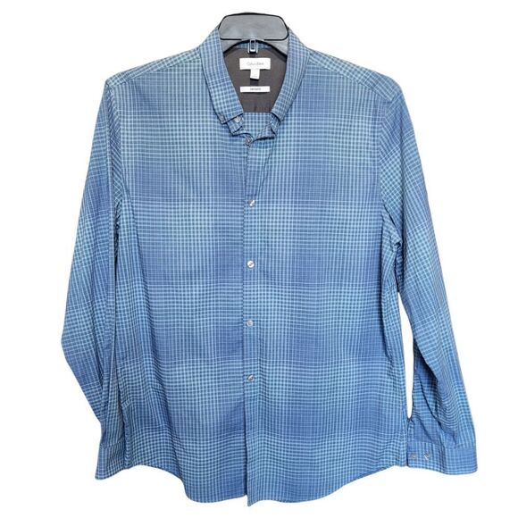Calvin Klein blue plaid button up - Picture 1 of 3